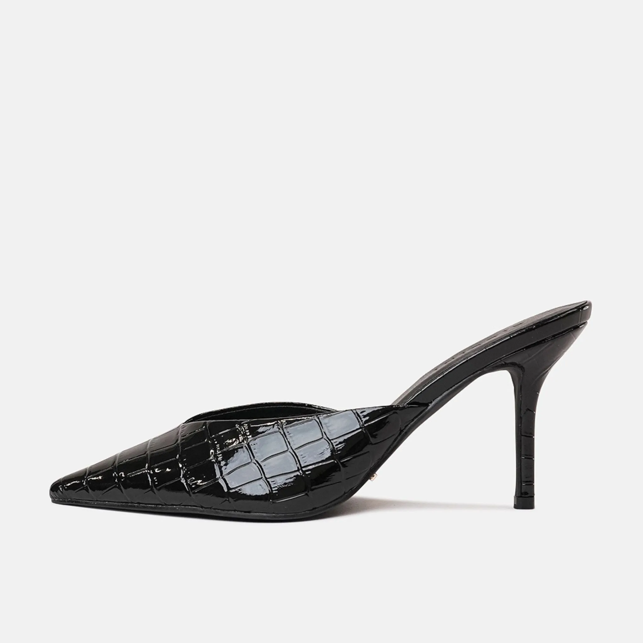 Karey Black Patent Croc High Heels