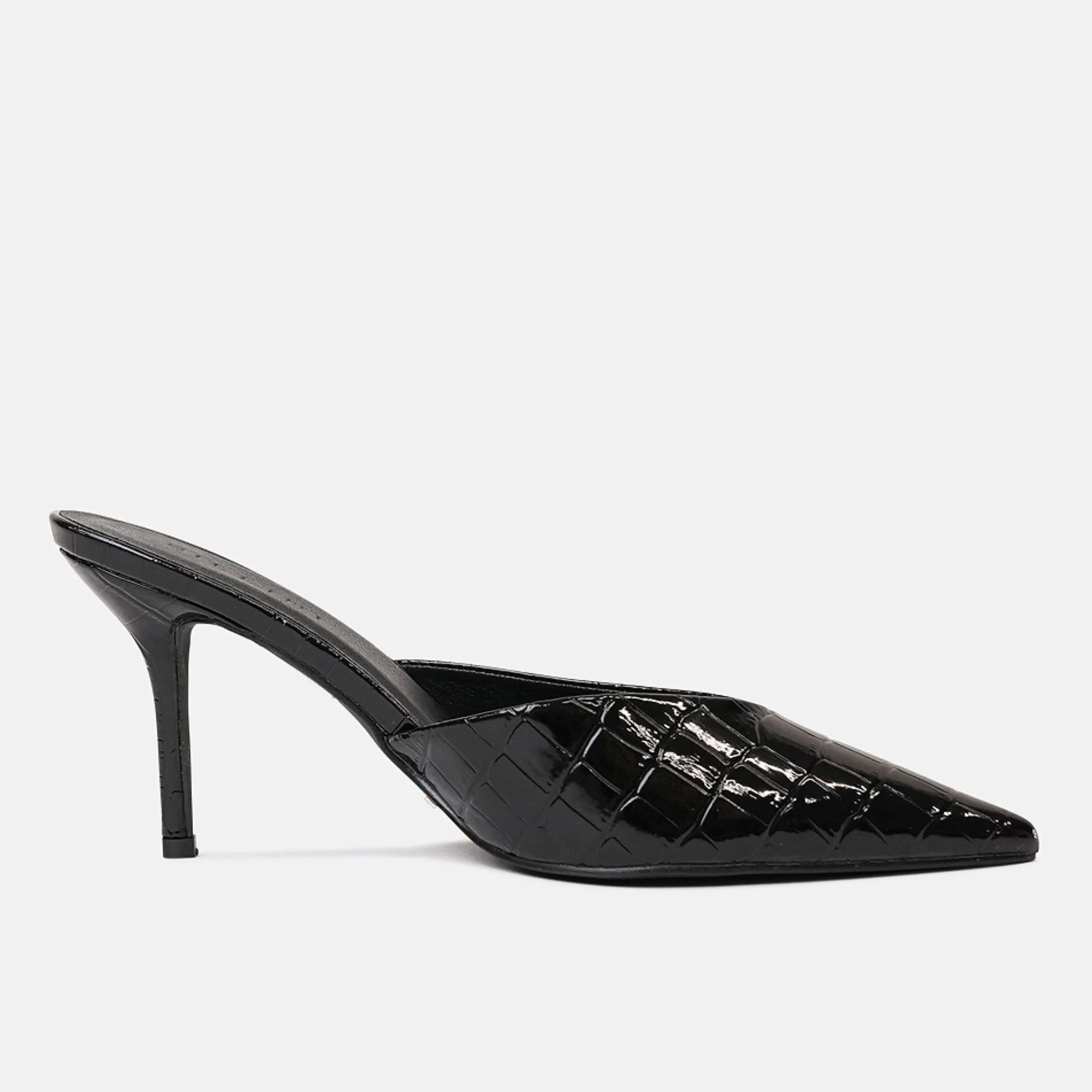 Karey Black Patent Croc High Heels