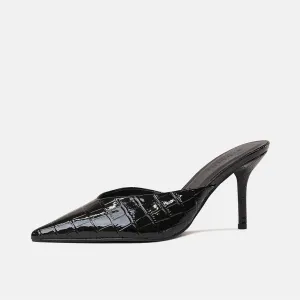 Karey Black Patent Croc High Heels