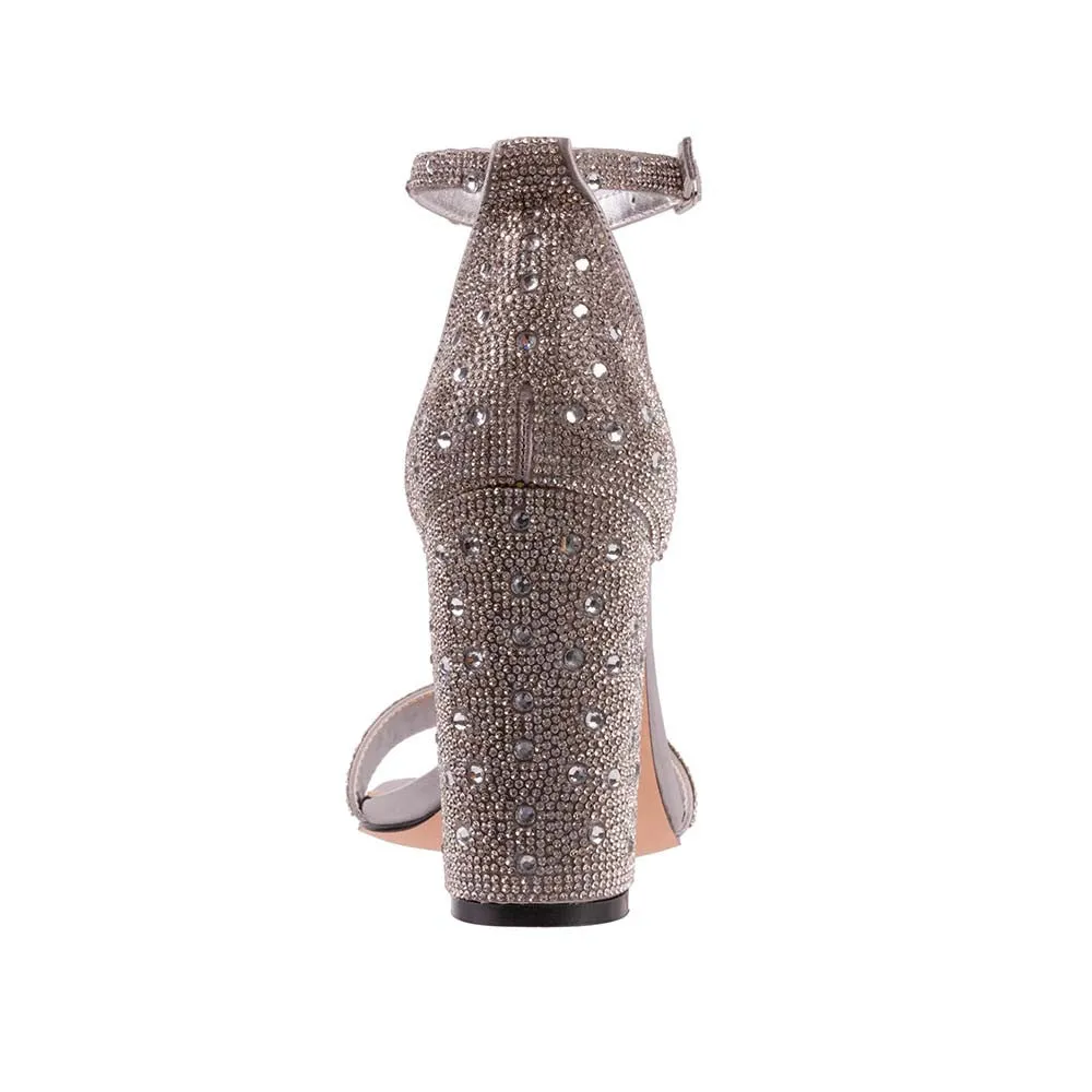 Lady Couture DALIA Silver Rhinestone Block Heel Sandal