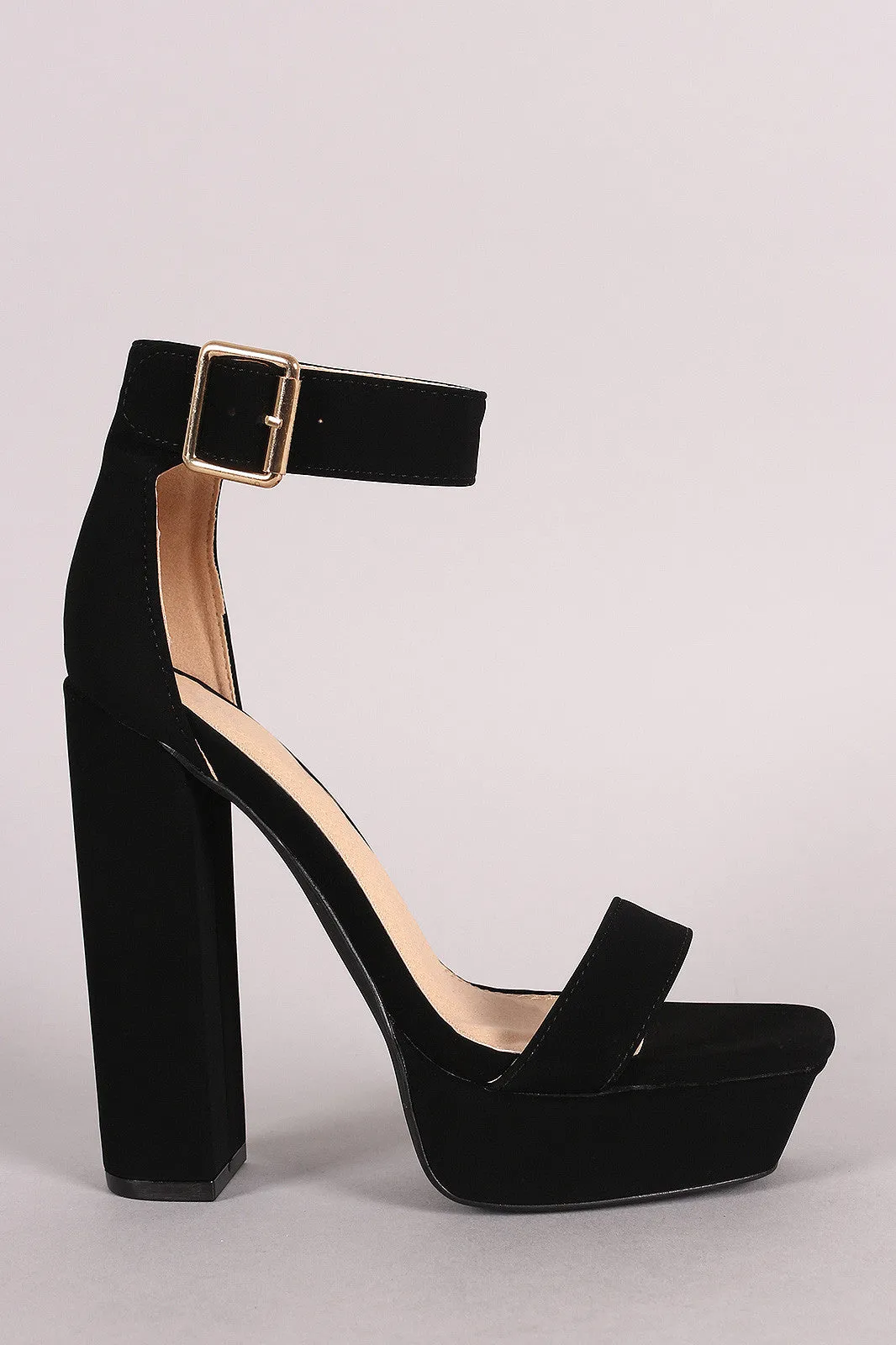 Liliana Nubuck Buckled Ankle Strap Chunky Platform Heel