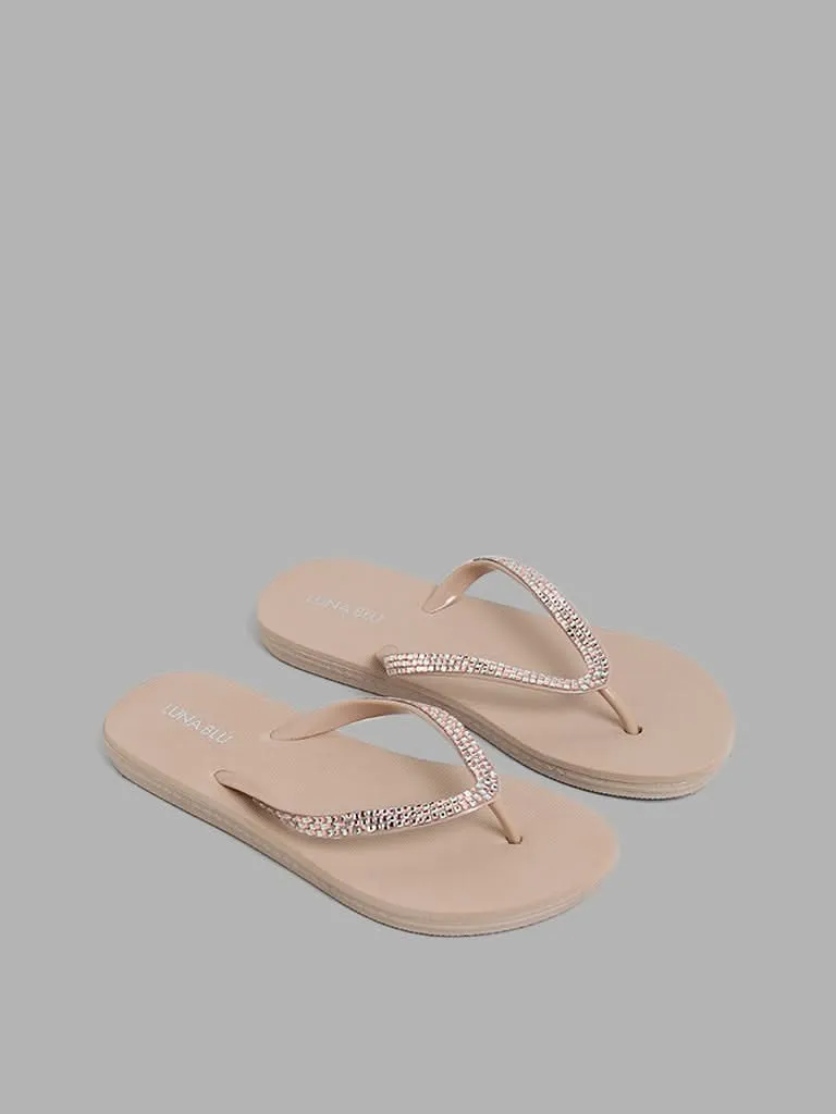 LUNA BLU Tan Embellished Flip Flop