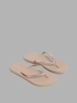 LUNA BLU Tan Embellished Flip Flop