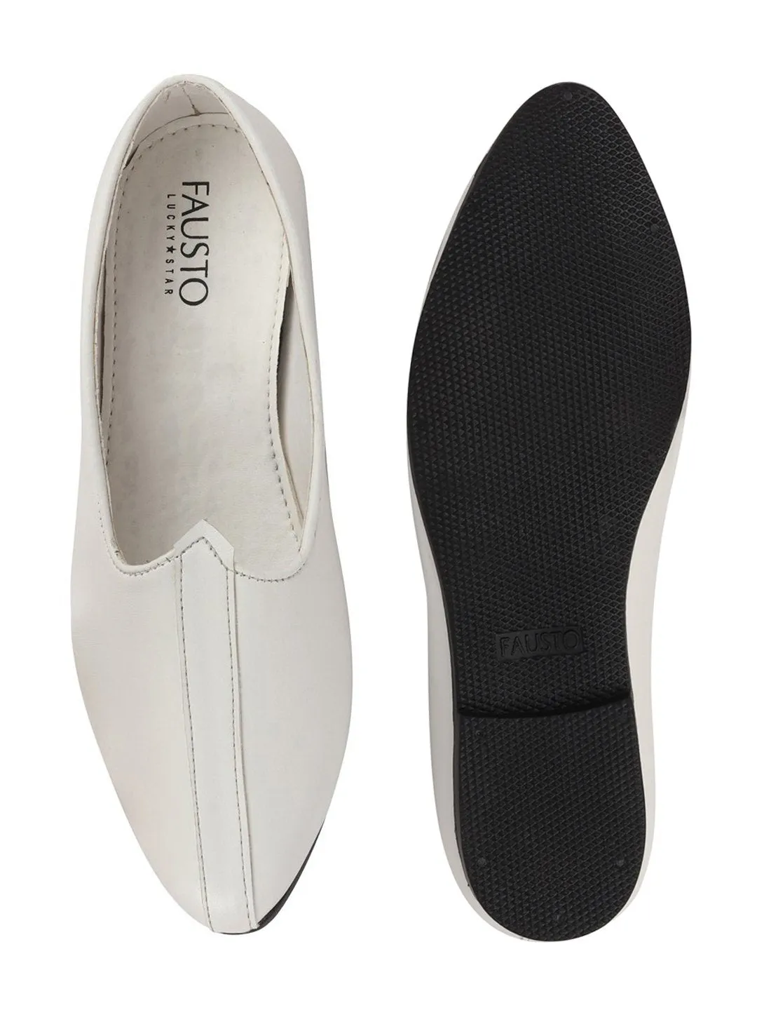 Men Ethnic White Slip On Juttis and Mojaris