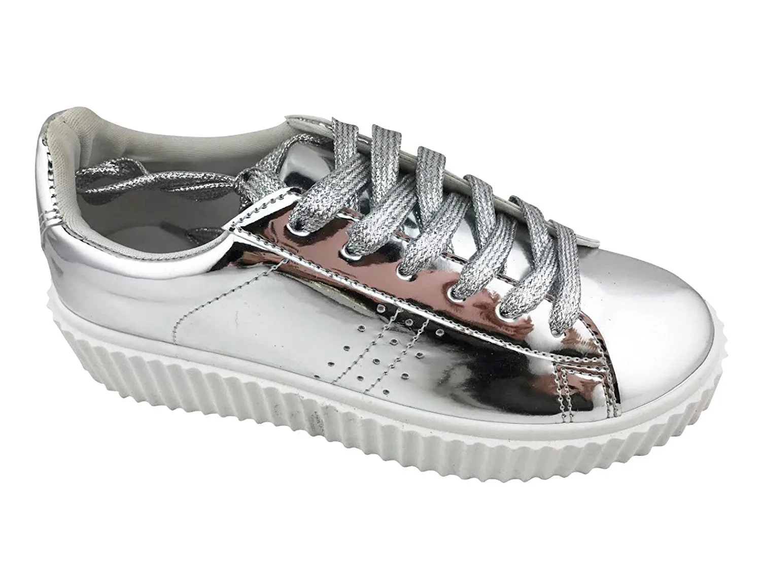 Metallic Lace Up Chunky Flatform Sole Slip On Creepers