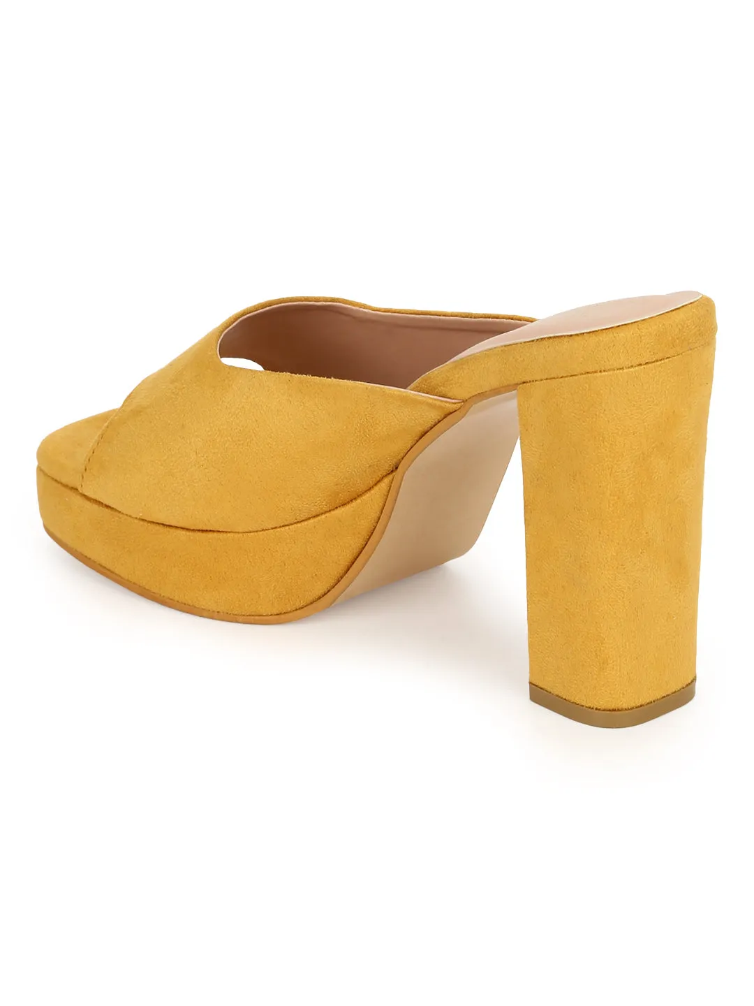 Mustard Yellow Suede High Block Heel Mules (TC-SLC-N1101-MST)