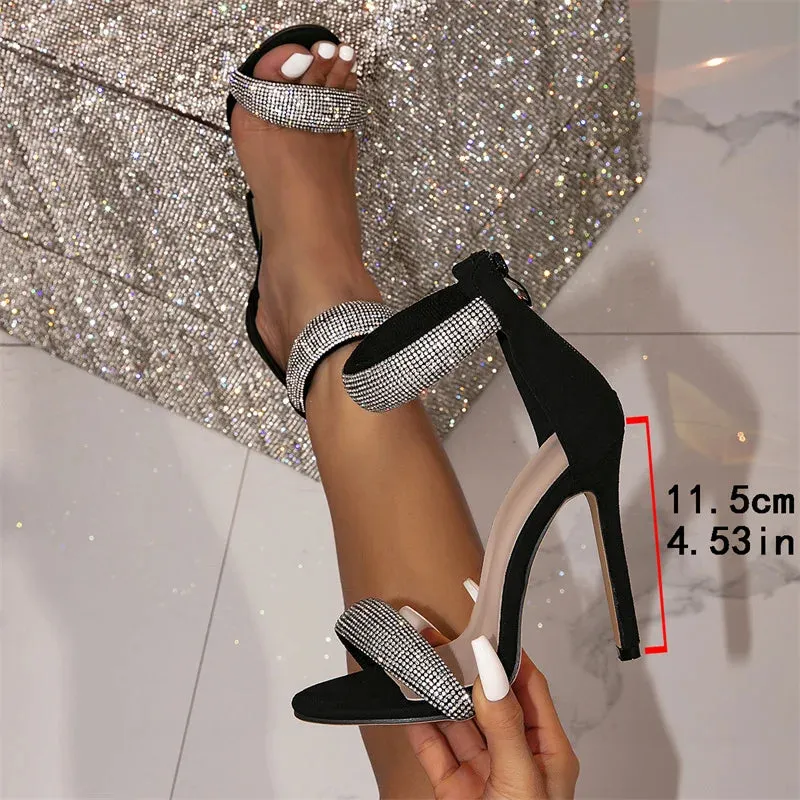 Party Mode Ankle Wrap Rhinestone Heels