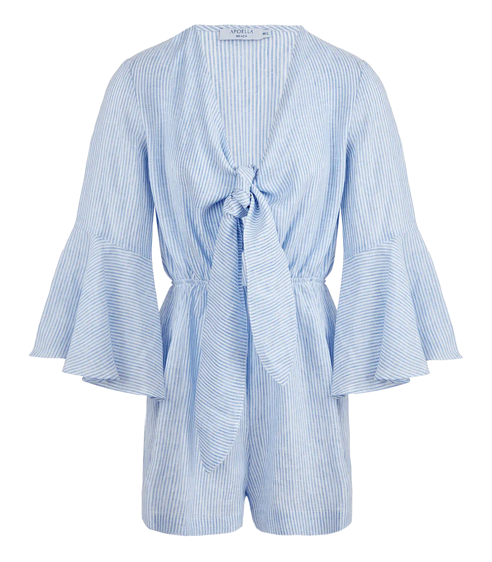 Penelope Bow Linen Playsuit Striped