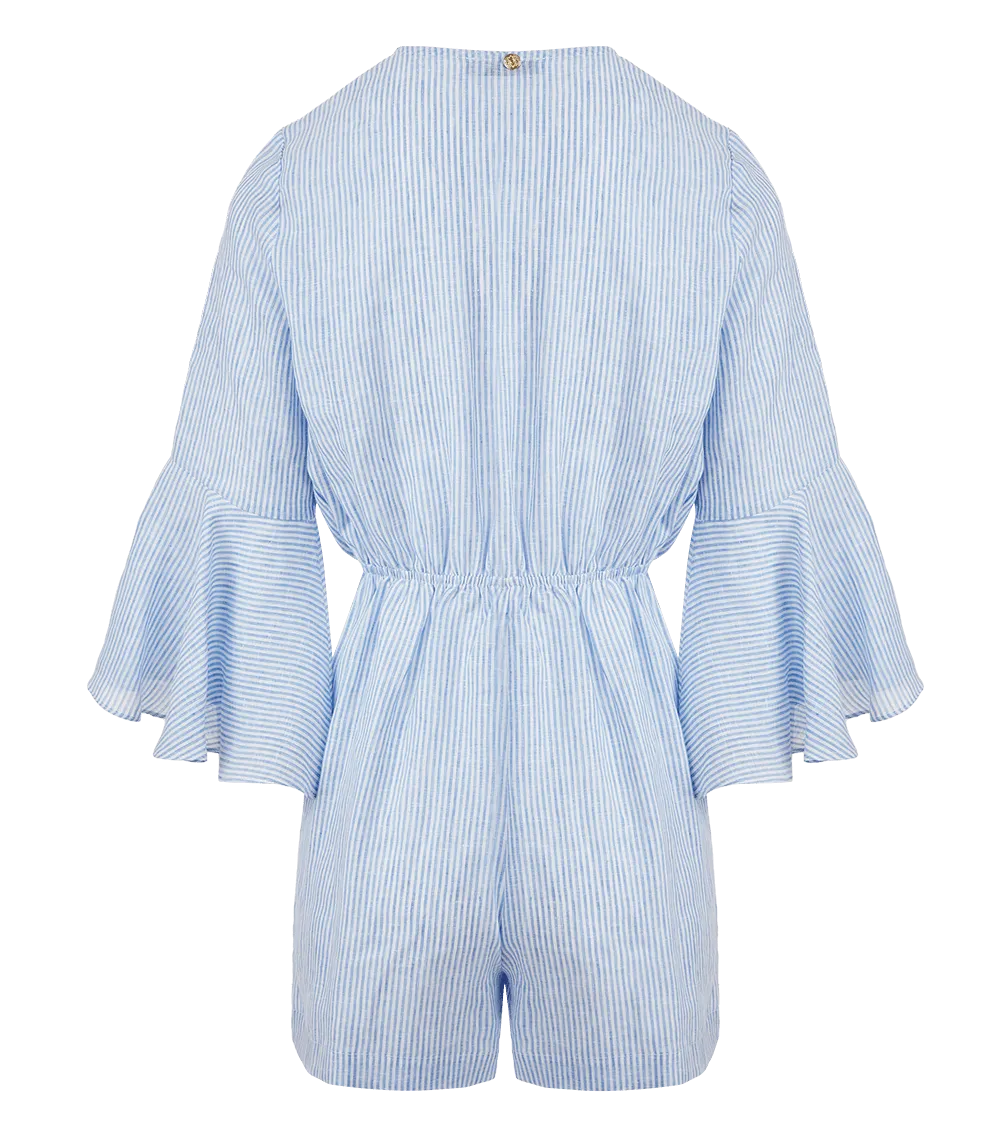 Penelope Bow Linen Playsuit Striped