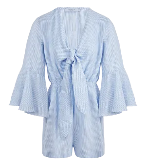 Penelope Bow Linen Playsuit Striped