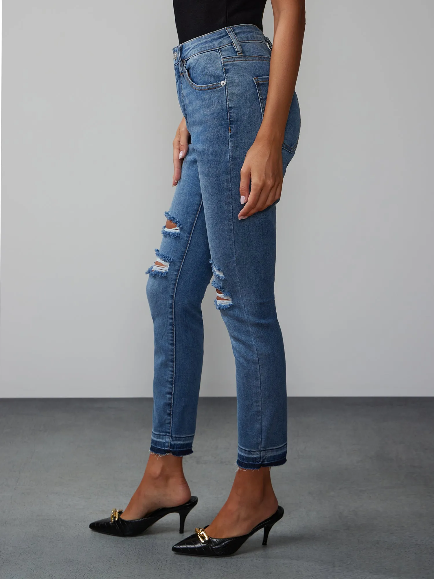 Perfect Fit Distressed Skinny Ankle Jeans