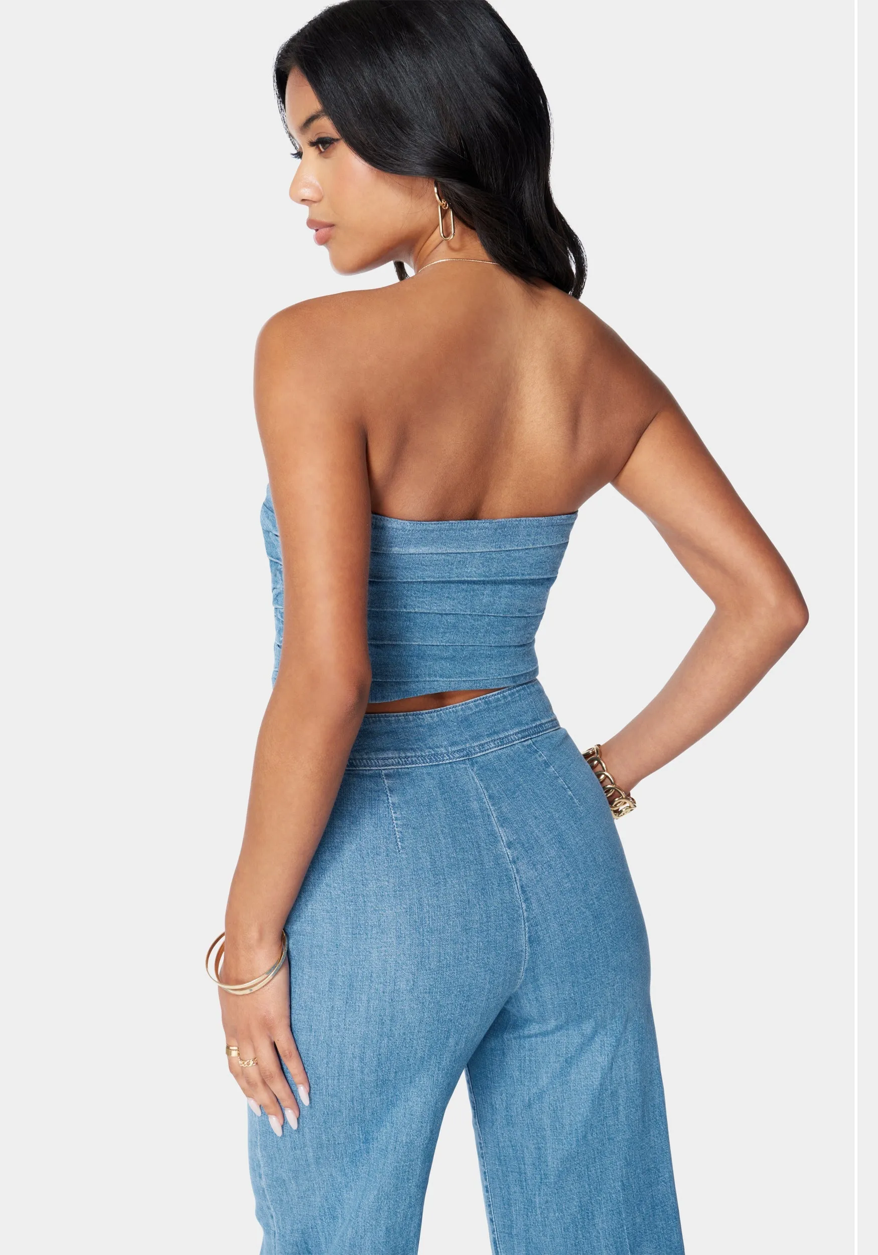 Pleated Bandeau Denim Top