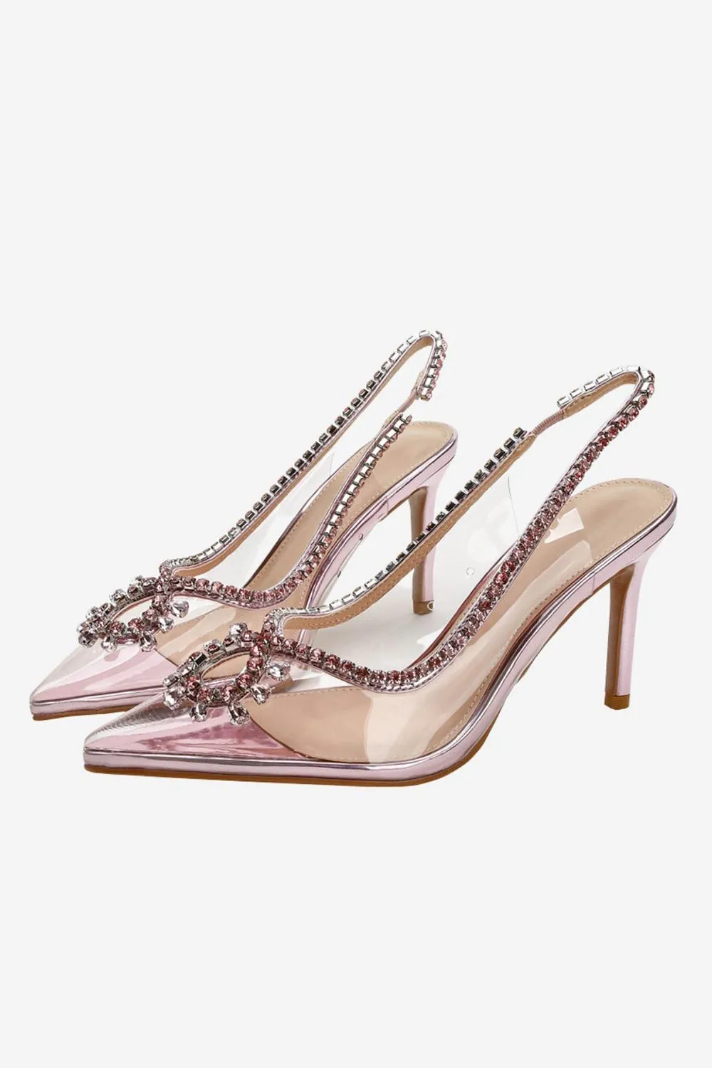 Rhinestone Pink Pointed Toe Stiletto Sandals