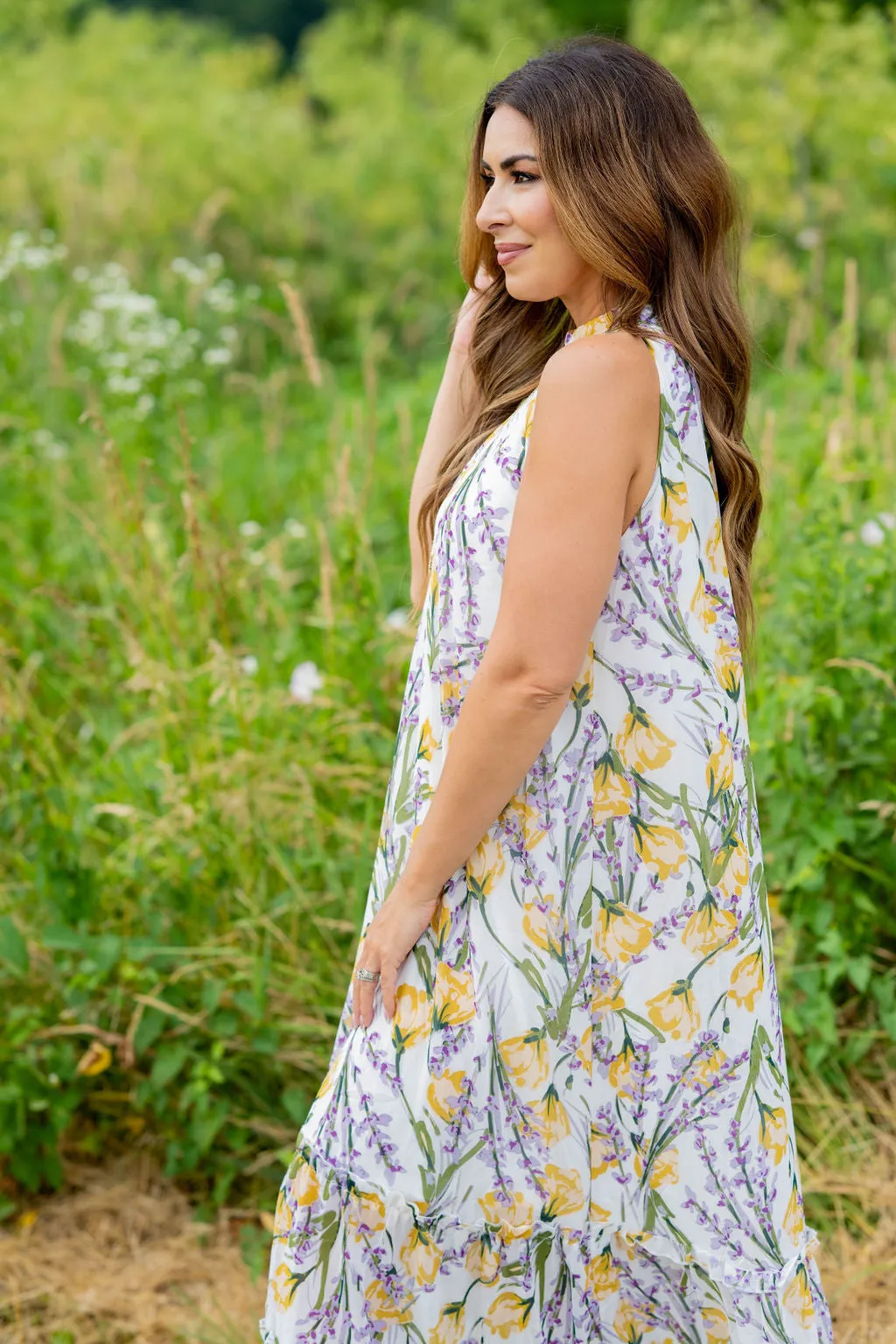 Romantic Floral Halter Maxi Dress