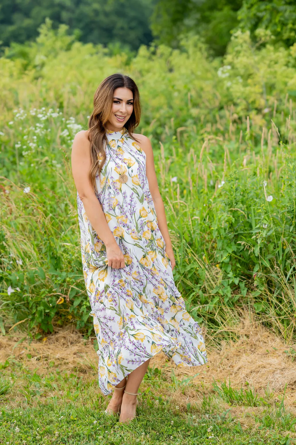 Romantic Floral Halter Maxi Dress