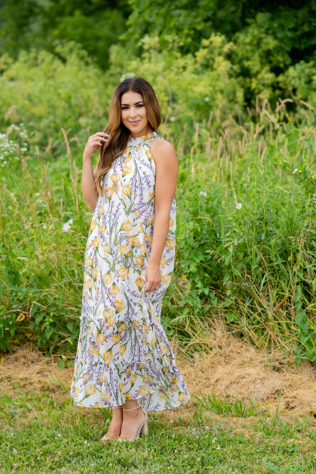 Romantic Floral Halter Maxi Dress