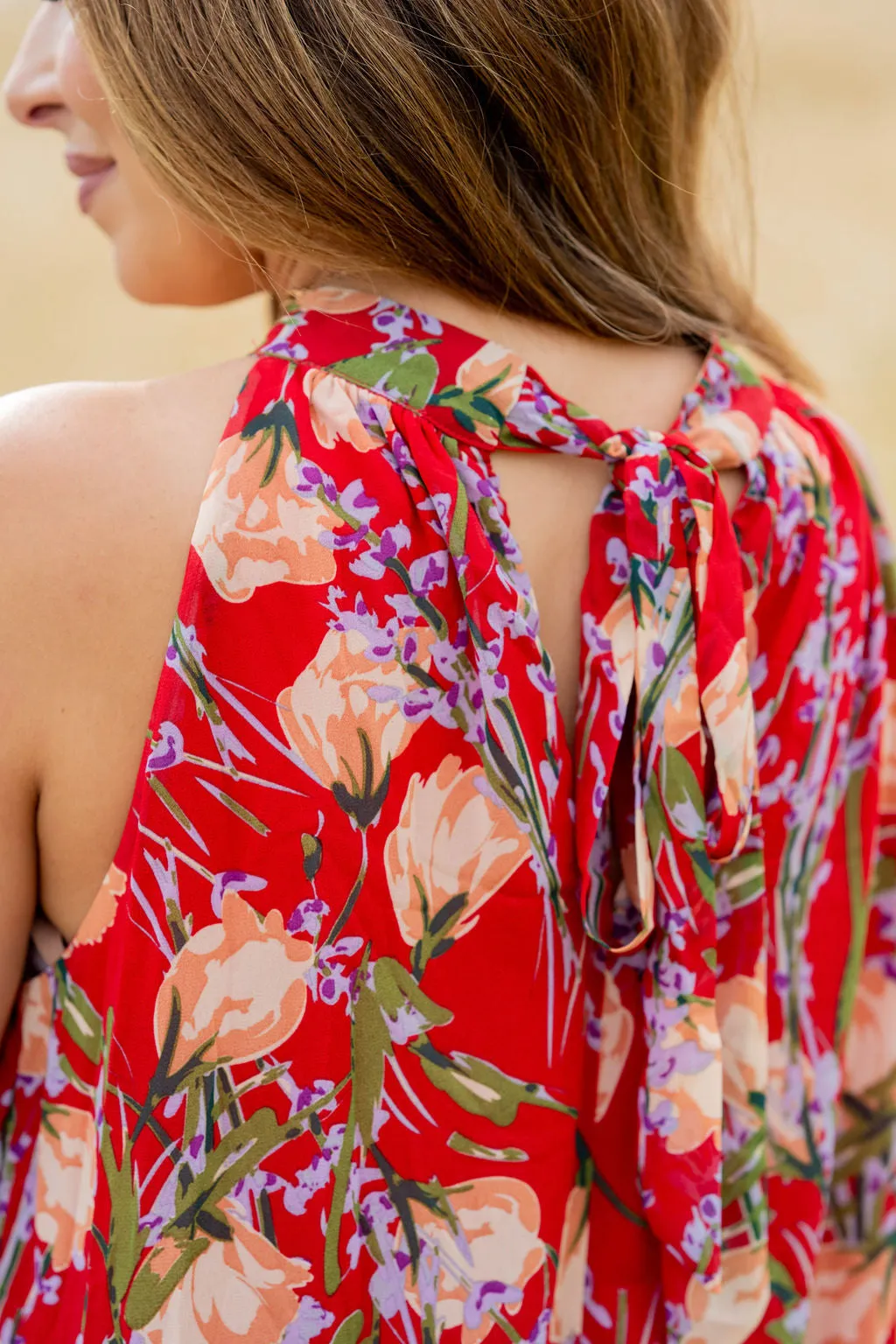 Romantic Floral Halter Maxi Dress