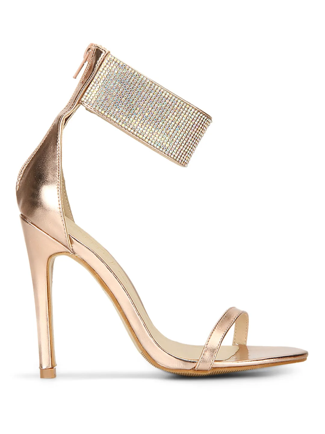 Rose Gold Metallic Diamant Ankle Strap Stiletto Heels