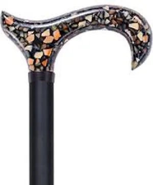 Scratch and Dent Acrylic Black and Gold Mosaic Designer Adjustable Cane V1718