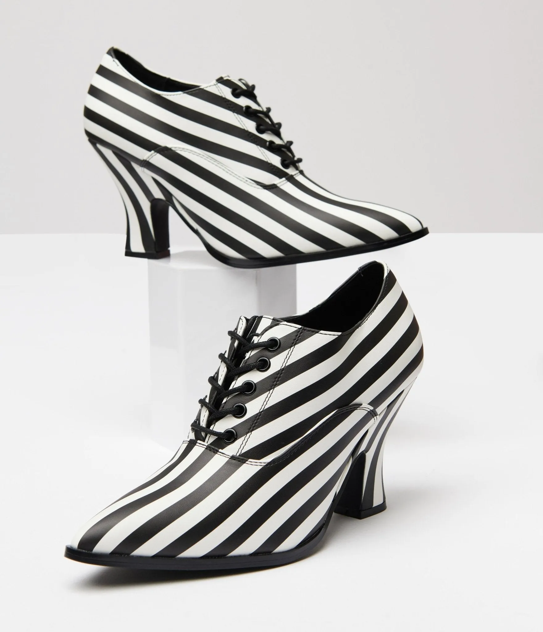 Strange Cult Black & White Stripe Victoria Heels