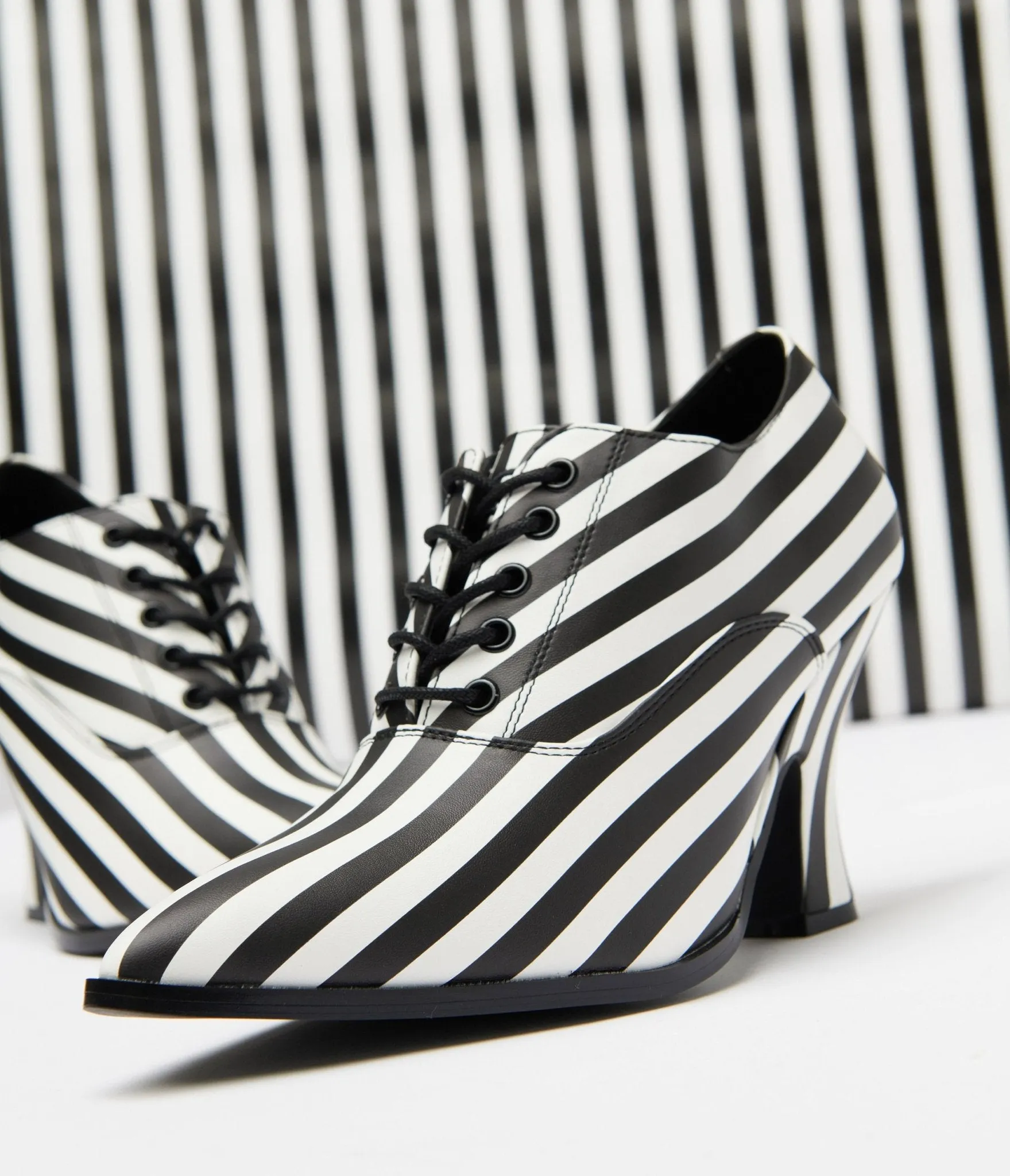 Strange Cult Black & White Stripe Victoria Heels