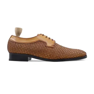 Svasto - Men's Yellow Calf and Hand Woven Calf Leather Derby Shoe