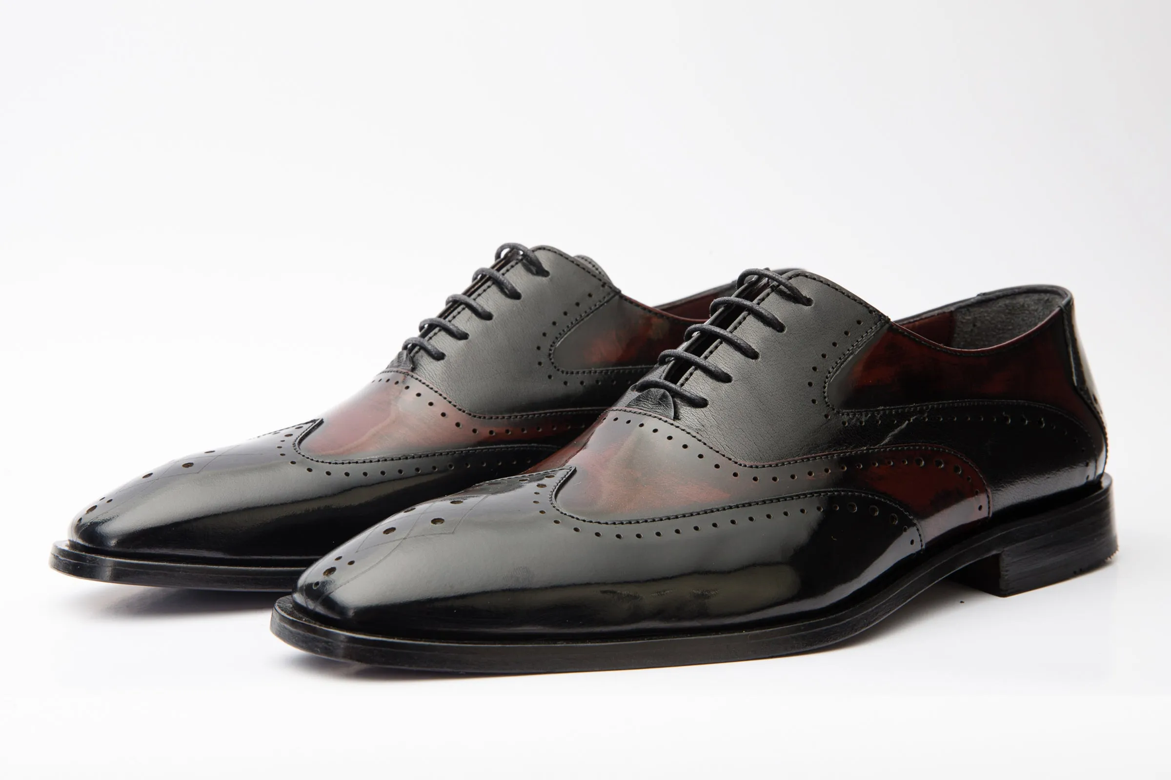 The Dicle Black/Burgundy Wingtip Semi Brogue Derby Men Shoe