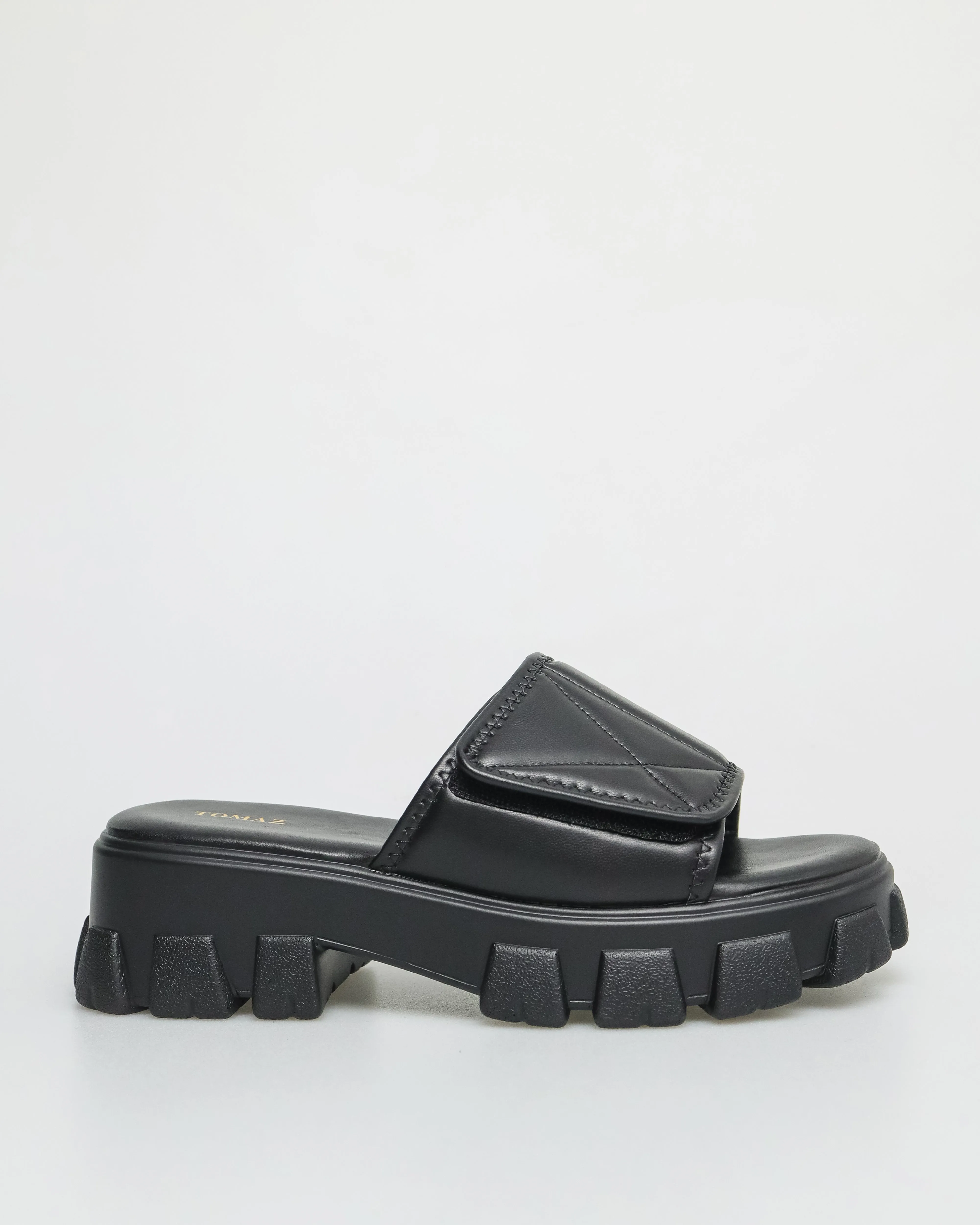 Tomaz FL057 Ladies Slide On Padded Sandals (Black)