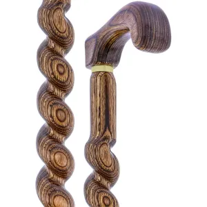 USA-Made Twisted Spiral Cane: Brown Durable Colorwood Laminate