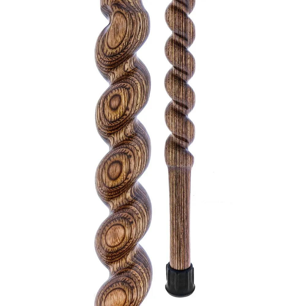 USA-Made Twisted Spiral Cane: Brown Durable Colorwood Laminate