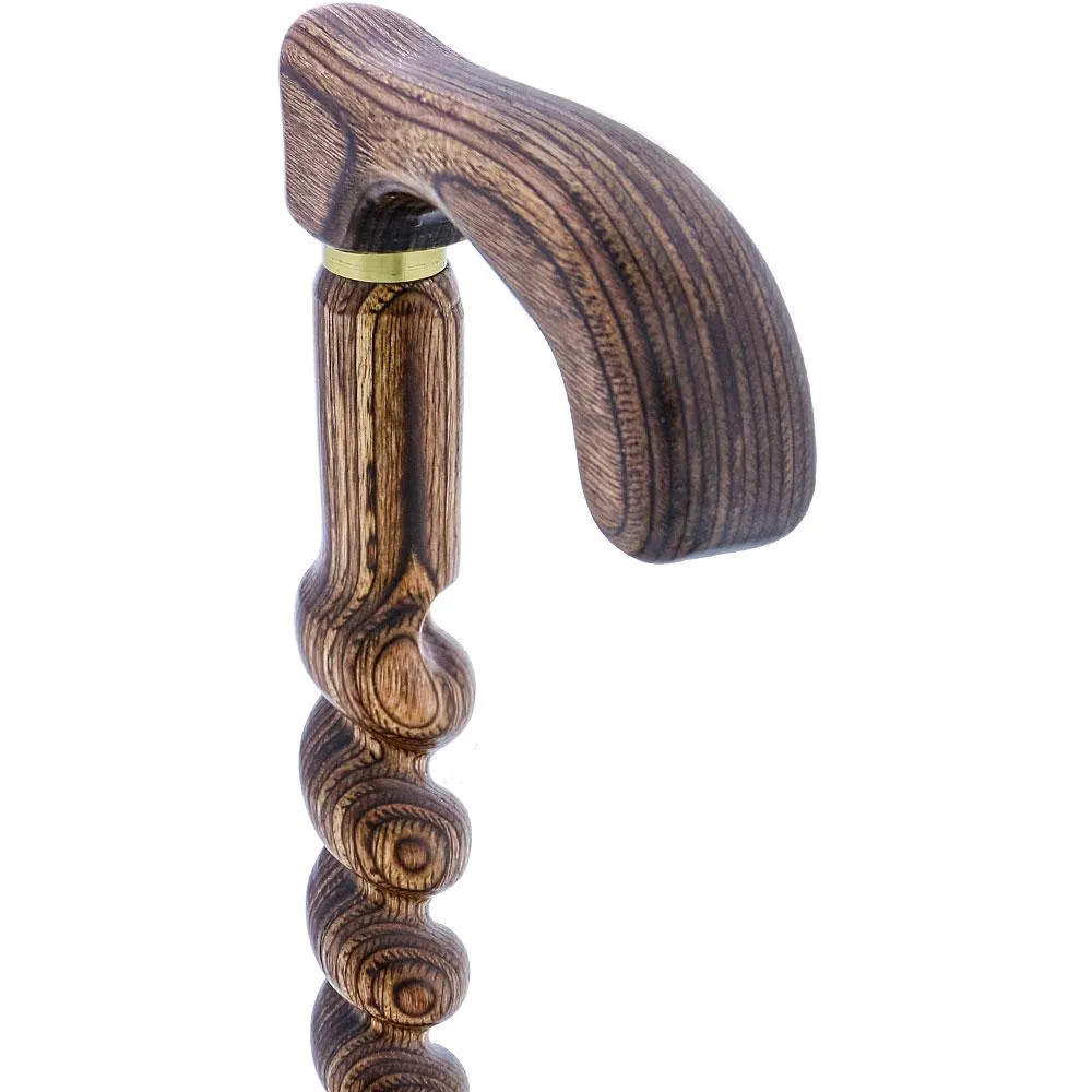 USA-Made Twisted Spiral Cane: Brown Durable Colorwood Laminate