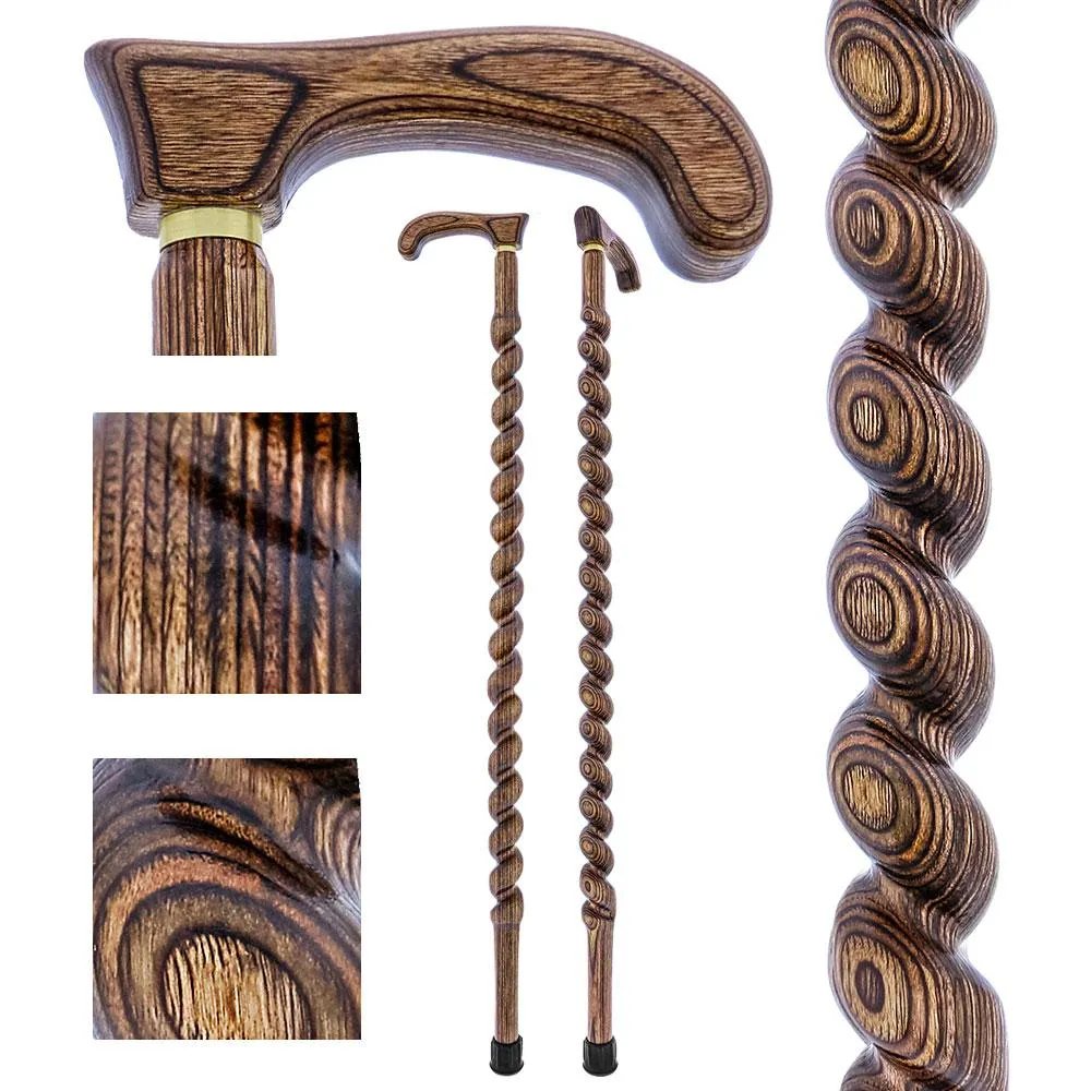 USA-Made Twisted Spiral Cane: Brown Durable Colorwood Laminate