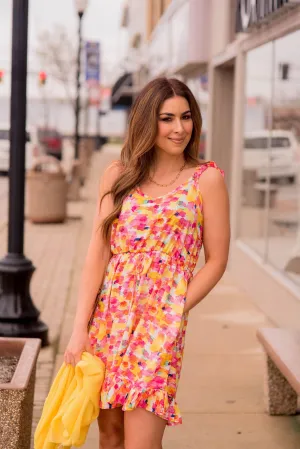 Watercolor Ruffle Accented Tank Dress