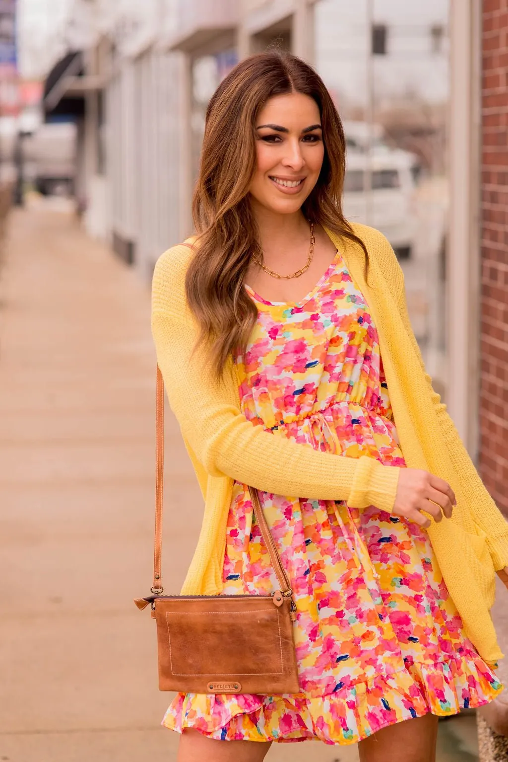 Watercolor Ruffle Accented Tank Dress