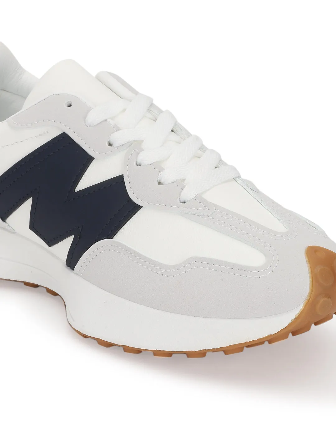 White Navy PU Stylish Lace-Up Sneakers (TC-RS3663-WHTNVY)