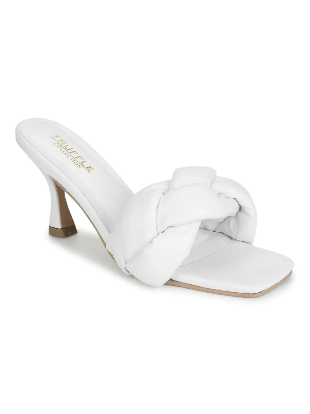 White PU Quilted Braid Strap Stiletto Mules (TC-ST-1237-WHTPU)