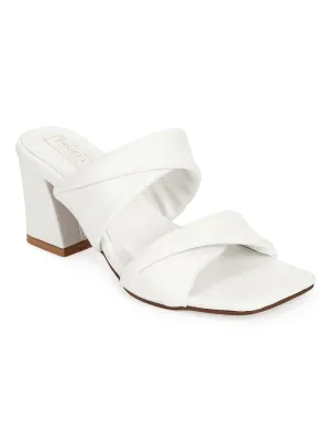 White PU Quilted Strap Block Heel Mules (TC-SLC-R-521-WHT)