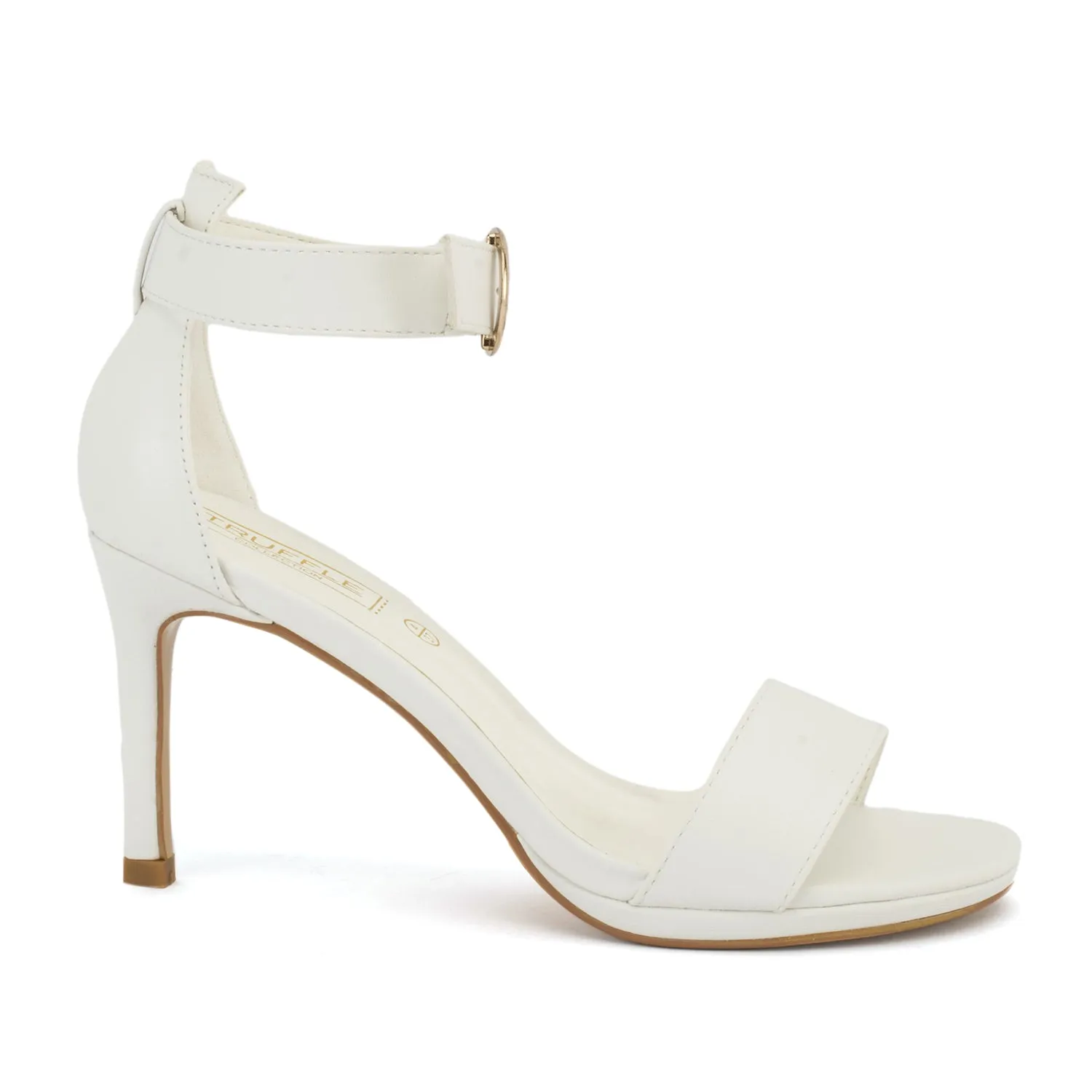 White Synthetic Low Heel Sandals