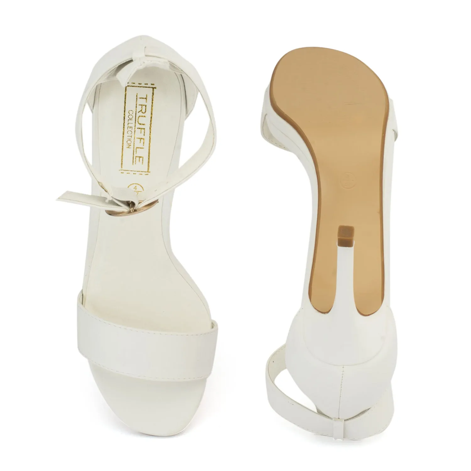 White Synthetic Low Heel Sandals