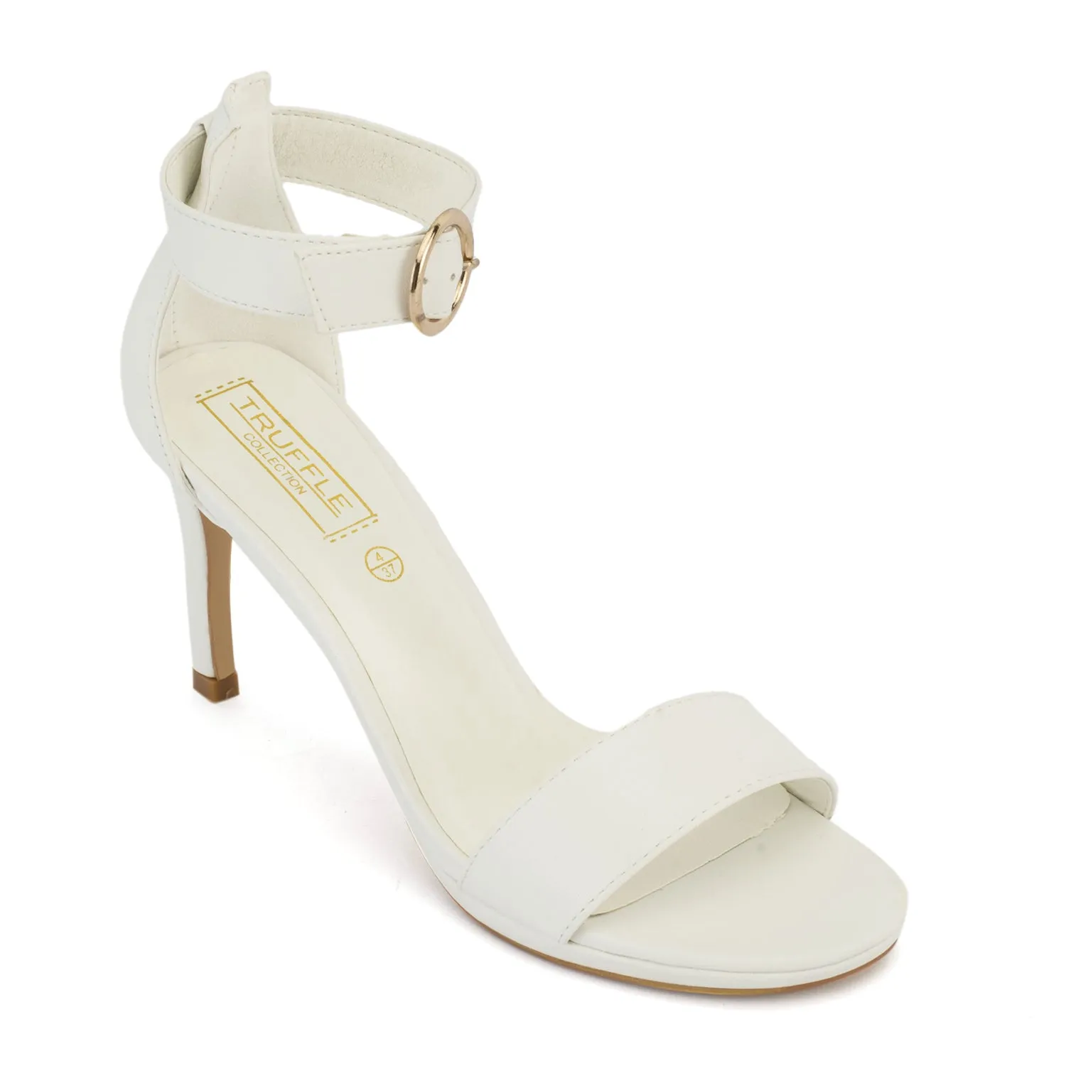 White Synthetic Low Heel Sandals