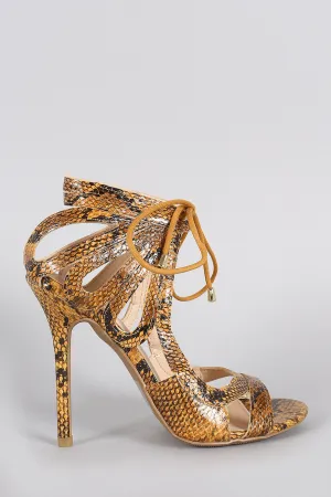 Wild Diva Lounge Python Teardrop Cutout Tie Up Heel