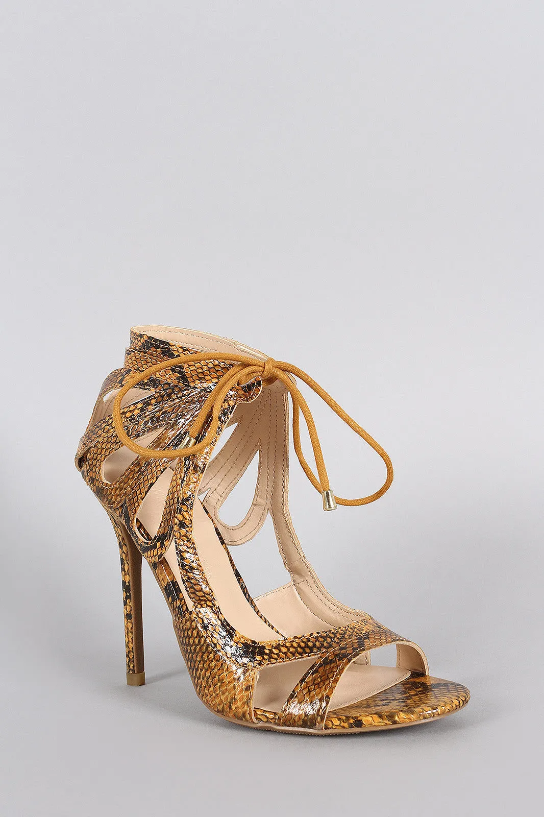 Wild Diva Lounge Python Teardrop Cutout Tie Up Heel