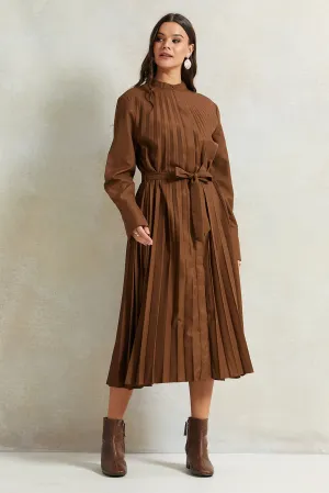 Women Brown Pleated Dress