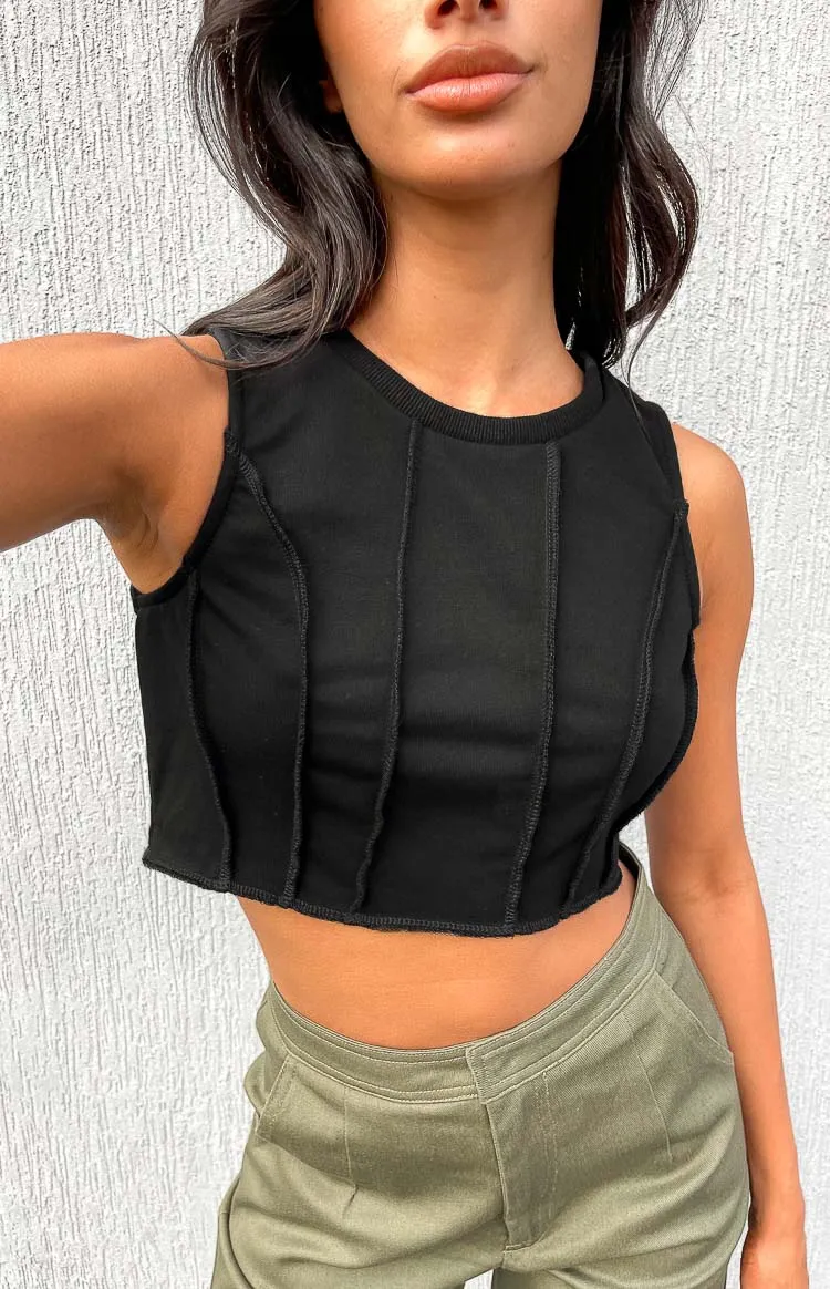 Xandra Black Crop Tank Top