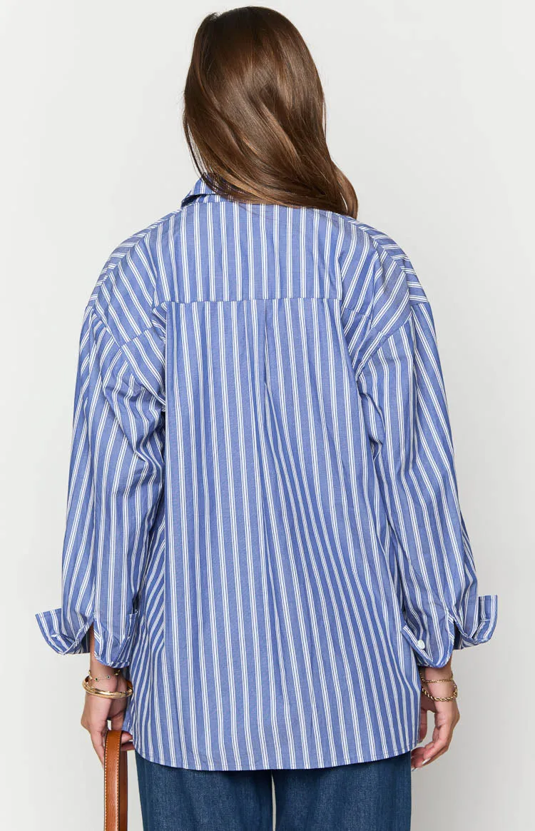 Zariah Blue Striped Long Sleeve Shirt