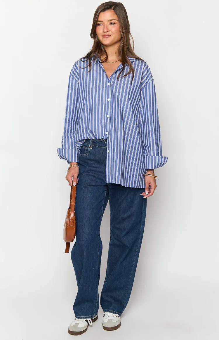 Zariah Blue Striped Long Sleeve Shirt